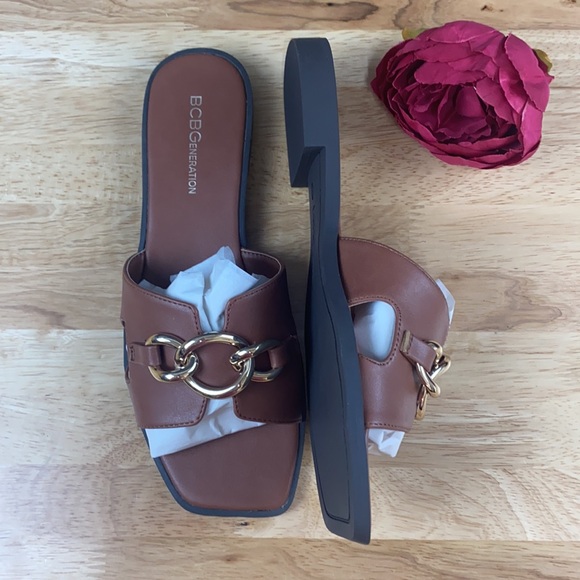 BCBGeneration Brown Lacinda Flat Slide Sandals, 8M - Picture 2 of 8